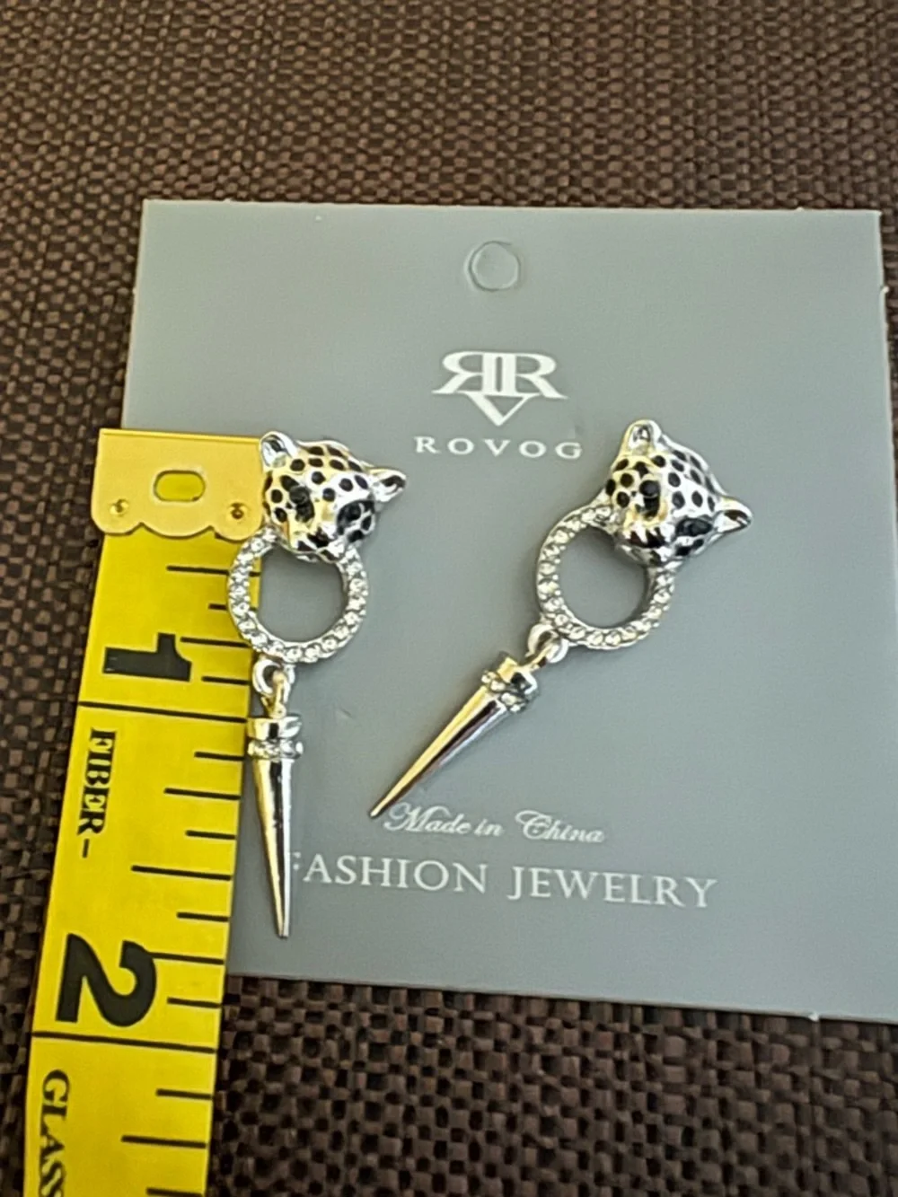 Silver & Black Cheetah Leopard Rhinestones Drop Earrings - Women Jewelry - Picture 6 of 10